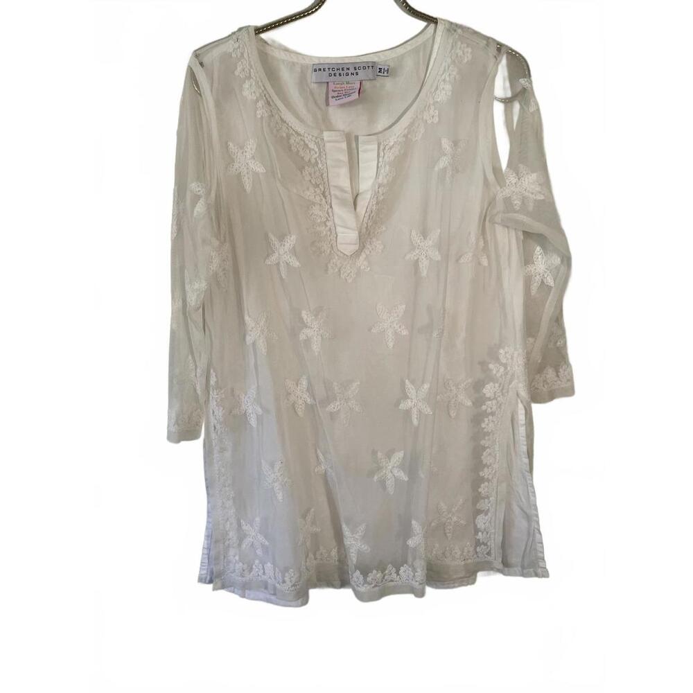 White Embroidered Tunic Top by Gretchen Scott Designs, Size M